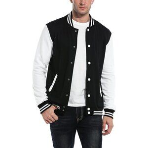 Men's Fashion Jacket Slim Fit Cotton Letterman Baseball Bomber Jackets Black